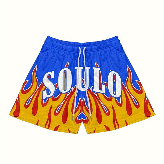 SOULO Flame Mesh Shorts – Electric Blue Inferno